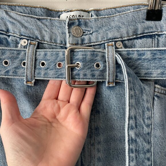 Agolde Reworked 90s High Rise Denim Casual Straight Leg Paperbag Jeans Blue 25 - Picture 6 of 11